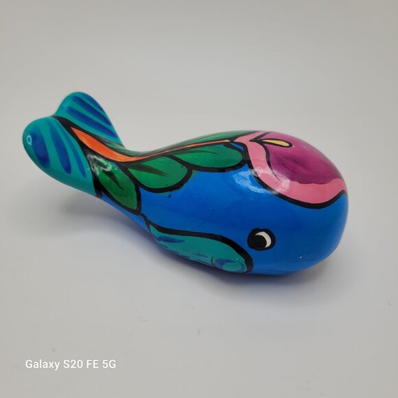 Mexican Pottery Whale Hand Painted Blue - Picture 3 of 8